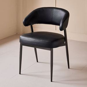Sedia imbottita, sedia da pranzo di ispirazione retrò con schienale curvo, ideale per la zona pranzo, struttura in metallo resistente nera - Product Image 1