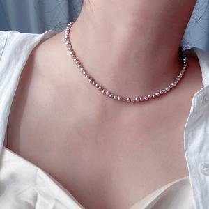 สร้อยคอมุกน้ำจืดธรรมชาติสไตล์บาโรกสุดหรูสำหรับผู้หญิง สีชมพูม่วงอ่อน หายาก โดดเด่น พร้อมสายคล้องคอแบบนิช - Product Image 3