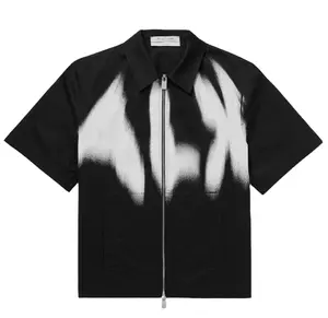 2022 yeni yüksek kalite moda özel siyah ve beyaz Logo baskı pamuk karışımı Zip gömlek