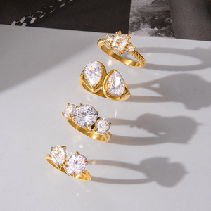 Hot Selling Pvd Gold Plated Stainless Steel <b>Dainty</b> Teardrop Shape Cubic Zirconia Engagement <b>Ring</b> for Women Jewelry - Product Image 2