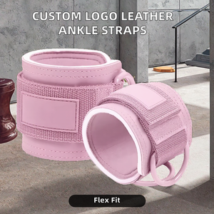 Sangles de cheville ajustables en polyester et coton avec double anneau en D, fermeture à bouton, logo personnalisé, marque coexistante, pour extenseurs de jambes de salle de sport - Product Image 2