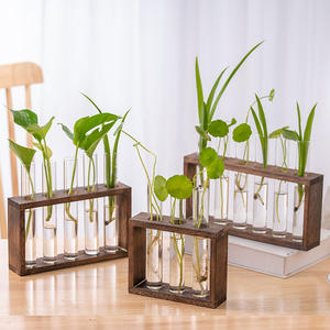 Terrarium avec support en bois jardinières Tubes en verre <span class=keywords><strong>Vase</strong></span> à fleurs hydroponique pour ornements de maison de jardin - Product Image 2