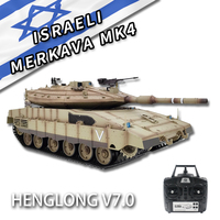 Henglong 3958-1 1/16 Char d'assaut principal israélien Merkava RC, modèle de char de combat MK4 avec chenilles métalliques tout-terrain