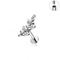 Anting-anting tusuk titanium desain daun grosir, hipoalergenik, ASTM F136 G23, perhiasan tubuh untuk tulang rawan telinga