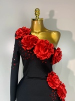 Nouvelle Robe de Soirée de Luxe Noire pour Femme, Style Bandage, avec Appliques Rouges et Strass, Manche Unique, Robe de Célébrité pour Anniversaire