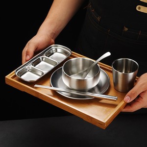 Juego de vajilla coreano de acero inoxidable, olla caliente, vajilla de barbacoa con plato de salsa, plato de inmersión, palillos, cuchara, taza, tazón - Product Image 2