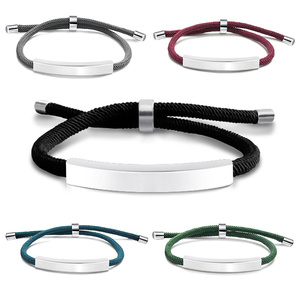 Bracciale in corda con incisione in metallo con barra vuota in acciaio inossidabile all'ingrosso per bracciale rigido con nome ID con Logo personalizzato amante - Product Image 1