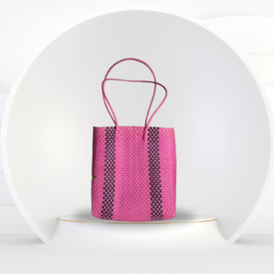 Bolso de Mano Tejido de Plástico Premium Hecho a Mano para Mujer - Bolso Sembagi Rosa de Moda Talla S SCB-0024S Hecho con Materiales Reciclados - Product Image 1
