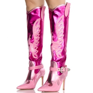 Botas Largas de Tacón Alto y Fino Estilo Vaquero con Punta Puntiaguda para Mujer, Botines Vaqueros Altos hasta la Rodilla - Product Image 3