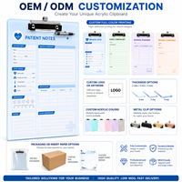 Porte-documents en acrylique personnalisé OEM ODM, imprimé en couleur, avec clip métallique et porte-stylo pour usage médical, infirmier, clinique, hôpital