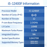 Processeur Intel Core i5-12400F d'origine, 12e génération, 6 cœurs, 12 threads, 2,5 GHz-4,4 GHz, pour jeux et overclocking