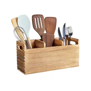 乡村木器架农家厨房装饰台面组织器烹饪工具储物盒