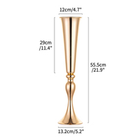 Vase trompette en métal doré, support à fleurs, centre de table pour mariage, décorations de table pour la maison, fête, allée
