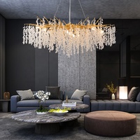 Lampe rectangulaire moderne de luxe, lustre suspendu en laiton, lustre en cristal en forme de goutte d'eau, lampe d'hôtel