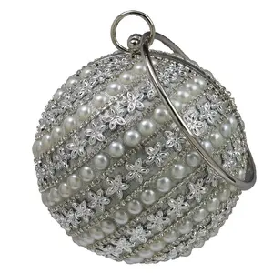 Wholesale bridal wedding women clutch purse white pearl round shaped party evening bags clutch bag for ladies