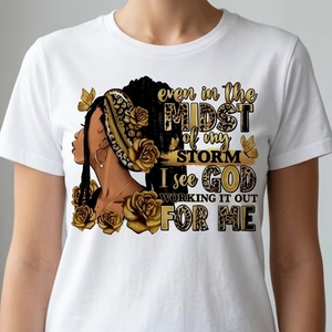 Même au milieu de ma tempête, autocollants DTF « Self Worth » pour femme afro, prêts à poser, pour femmes afro-américaines chrétiennes - Product Image 1