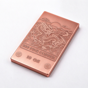 Barre de cuivre fin 999, lingot métallique rectangulaire de 10 oz avec relief du dragon chinois et de la Grande Muraille - Product Image 6