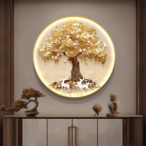 Cây Vàng vẫn còn sống dầu giấy kim cương tăng cường bức Tranh phong cảnh bức tranh tường nghệ thuật tường LED tròn trang trí nội thất - Product Image 1