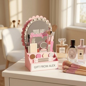 Wooden Mini <b>Dressing</b> Table Toy Makeup Dress Up Playset With Mirror Accessory Storage for Kids - Product Image 5