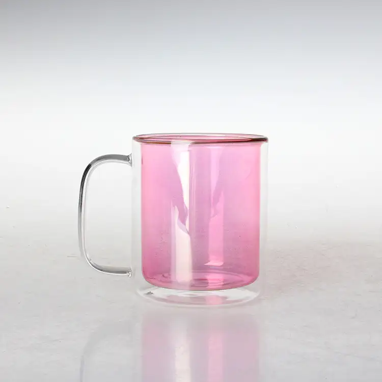 Customized Logo Clear Borosilicate Insulated Tea Coffee Cup Milk Double Wall Glass Mugs With Handle