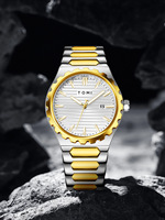 TOMI T302 Set Jam Tangan Pria Mewah 4 Buah Baru Berkualitas Tinggi Tali Baja Dial Bergaris Kalender Jam Tangan Quartz Pria Hadiah Reloj