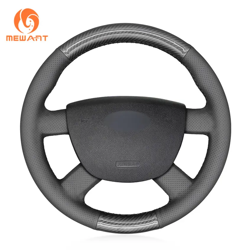 Cobertura de volante de couro pu, costura à mão, carbono, para ford kuga focus C-MAX transit tourneo connect 2004 2009 2007 2010