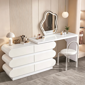 Ensemble de coiffeuse moderne avec miroir éclairé, armoire blanche et chaise en acrylique, table de maquillage pour chambre à coucher - Product Image 4