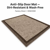 Tapis d'entrée aux tons terreux sophistiqués, motif feuilles imprimées encadrées, beige et marron, moderne et traditionnel, paillasson antidérapant