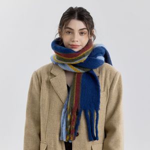 Plaid Striped Wool Blend Scarf Thick Warm Tassel Winter Women <b>Neck</b> <b>Warmer</b> Muffler Pashmina Shawls Wraps - Product Image 1