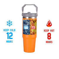 Mug de voyage personnalisé 900 ml pour voiture, isotherme sous vide en acier inoxydable 304 à double paroi, avec poignée et paille rabattable, 12-24h