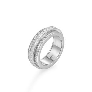 Luxury 18K Gold Plated 925 <b>Silver</b> Moissanite Eternity Band <b>Ring</b> Baguette Cut Channel Setting Unisex Engagement Jewelry - Product Image 2