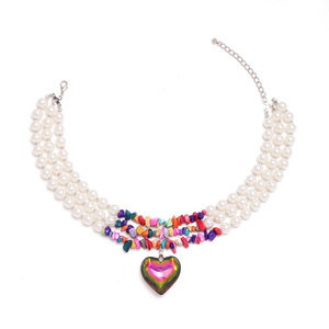 สร้อยคอรูปหัวใจประดับมุกเทียมหลากสีสันสไตล์โบฮีเมียนวินเทจหลายชั้น ของขวัญเครื่องประดับ แหล่งผลิตอี้หวู่ - Product Image 5