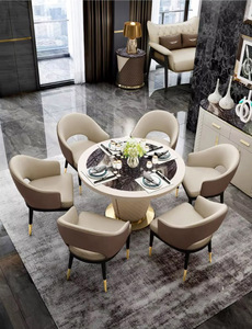 الايطالية أثاث غرفة المنزل نمط جديد الجلود والكروم طاولة طعام فاخرة ما بعد الحداثة قرص من الرخام للمنضدة طاولة طعام طاولات وكراسي مجموعة - Product Image 6