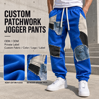 Pantalon de jogging patchwork personnalisé pour homme, en molleton de coton épais, avec cordon élastique et appliques effet vieilli, idéal pour un style décontracté urbain