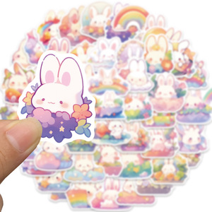 Autocollants promotionnels Kawaii Lapin Blanc Arc-en-ciel Dessin Animé Mignon Lapin Aquarelle pour <span class=keywords><strong>Ordinateur</strong></span> <span class=keywords><strong>Portable</strong></span> Bouteille d'Eau Scrapbook - Product Image 5