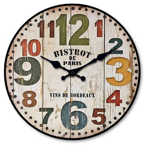 <span class=keywords><strong>Horloge</strong></span> murale ronde vintage personnalisable « Bistrot de <span class=keywords><strong>Paris</strong></span> » – Design coloré avec chiffres pour la décoration intérieure, salon, cuisine - Product Image 2