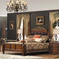 Lit double en bois massif, design minimaliste européen vintage, lit de chambre principale, origine Guangdong, avec colonnes