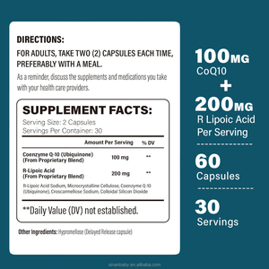 OEM/ODM R-Lipoïnezuur (Na) 200mg + Co-enzym <span class=keywords><strong>Q10</strong></span> <span class=keywords><strong>100mg</strong></span> <span class=keywords><strong>capsules</strong></span>, 5x hogere opname, Halal gecertificeerd, 60/120 pillen/fles - Product Image 3