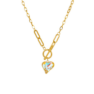 Crystal Heart Pendant Necklace Gold Chain Ot Buckle Faceted Iridescent Everyday Wear - Product Image 5