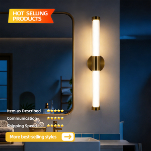 Modern LED Wall Lamp Copper Glass Cylindrical Shade 3500K Warm White Bathroom <b>Mirror</b> Light Wall-Mounted - Product Image 2