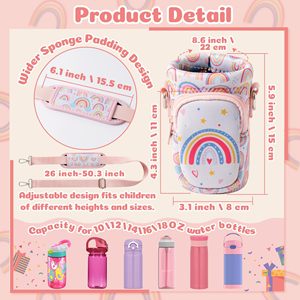 Bolsa Portabotellas de Agua para Niños con Correa, Capacidad de 10/12/14/16/18 Onzas, Bolsillo Acolchado, Bolsa Deportiva para Niños y Niñas - Product Image 2