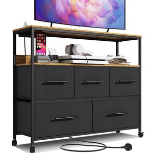 Meuble <span class=keywords><strong>TV</strong></span> de salon en gros, commode de chambre à coucher avec 5 boîtes en tissu avec support de rangement ouvert, <span class=keywords><strong>table</strong></span> <span class=keywords><strong>TV</strong></span> avec 4 <span class=keywords><strong>roulettes</strong></span> - Product Image 6