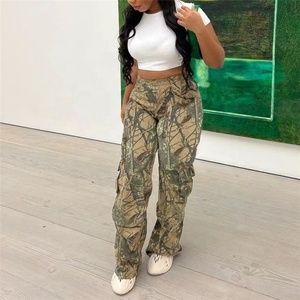 Pantaloni Cargo da Donna a Vita Alta <span class=keywords><strong>con</strong></span> Tasche <span class=keywords><strong>Laterali</strong></span>, Gamba Larga Dritta Stile Camouflage Y2K, Abbigliamento Streetwear Estivo - Product Image 2