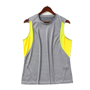 Men's Gray and Yellow Solid <b>Sleeveless</b> Tank <b>Top</b> O Neck Quick Dry Breathable <b>Knitted</b> Polyester Sport Style Casual Fit - Product Image 1
