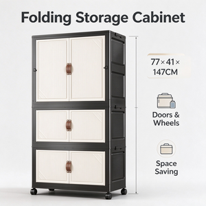 Armário de Plástico Preto Dobrável de 3 Camadas de 77CM, Guarda-Roupa Moderno para Quarto com Rodas para Roupas e Brinquedos de Bebê - Product Image 4