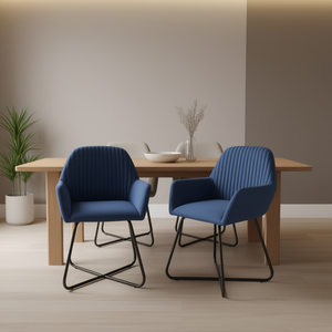 Set di 2 Sedie da Pranzo Moderne Blu in Poliestere con Telaio in Acciaio Verniciato a Polvere, Arredamento Contemporaneo Imbottito per la Casa - Product Image 2