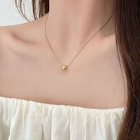 Collar de Acero Inoxidable de 18 Pulgadas Sin Plomo, Chapado en Oro de 18K PVD, Cadena Ultrafina Cómoda con Colgante de Corazón Pequeño