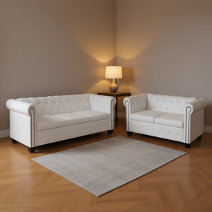 Set di divani Chesterfield in similpelle bianca a 2 e 3 posti, mobili per soggiorno - Product Image 2