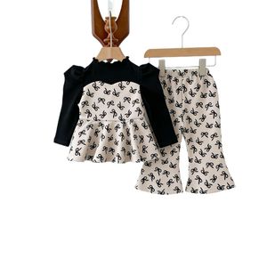 Nueva versión coreana, 26 conjuntos de pantalones acampanados con lazo para niños y niñas, disponibles en primavera y otoño. - Product Image 5