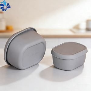 Oval Silicone <b>Lunch</b> Box <b>Set</b> 200ml 300ml 600ml Food Grade High Temperature Resistant Camping Outdoor Storage Container - Product Image 4